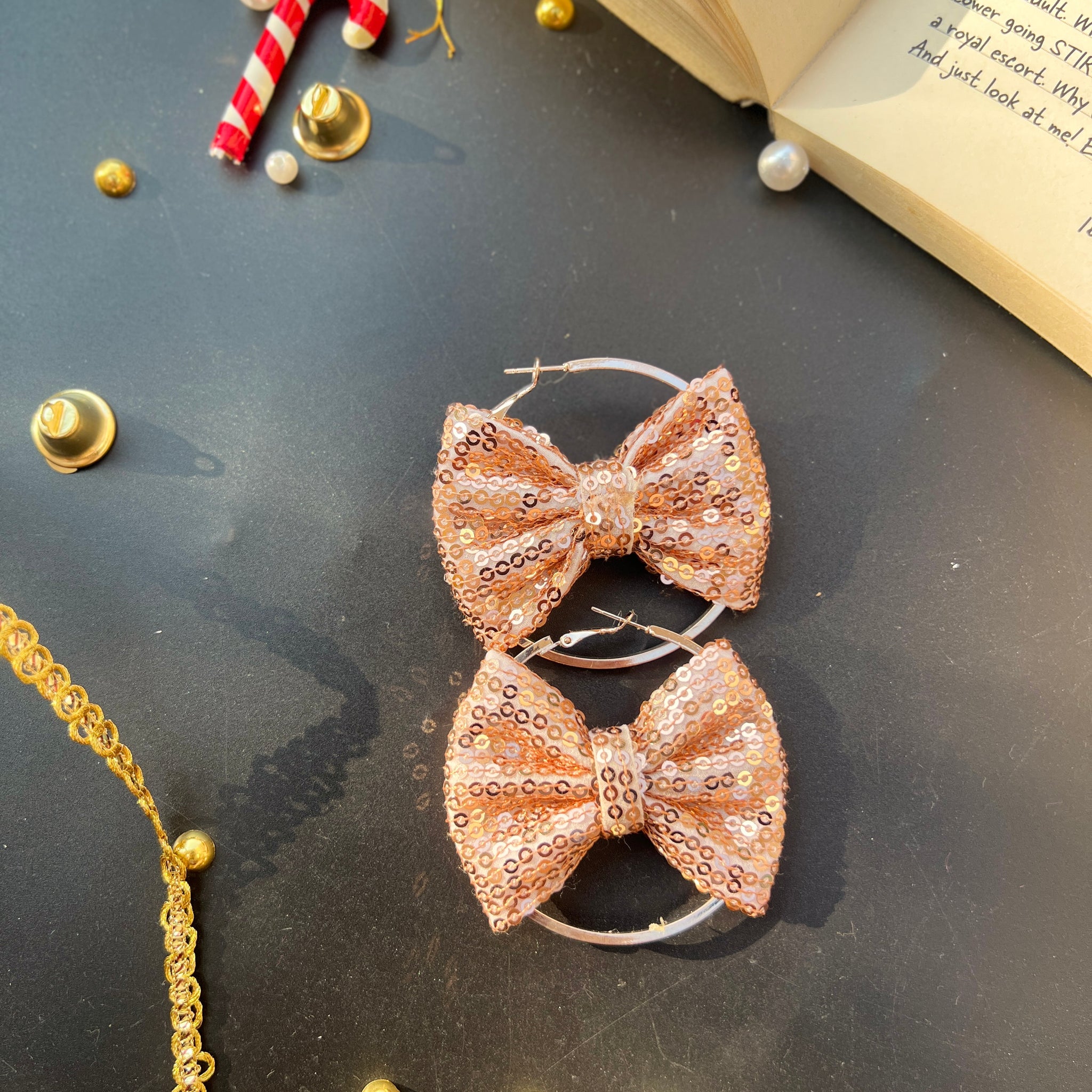 Rose gold sequence Bow Hoops