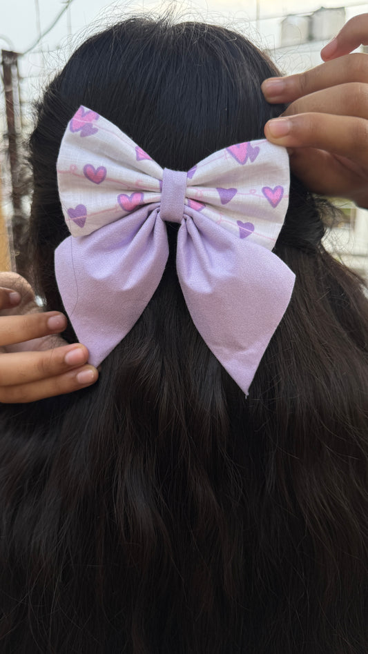 Lilac hearts Pigtail Bow