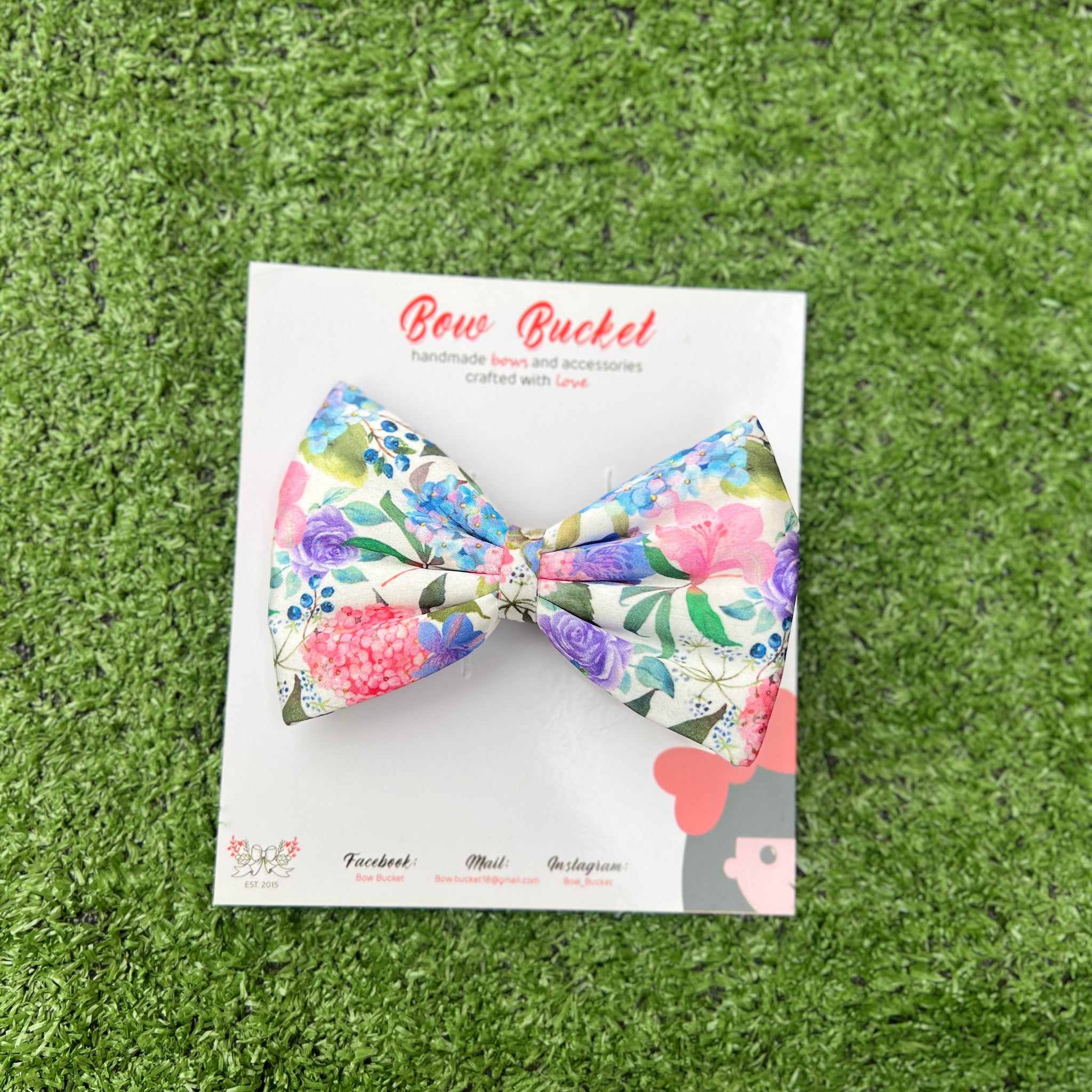 Blue floral bow clip - size - 4”