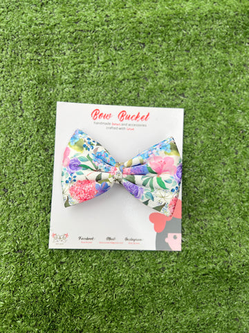 Blue floral bow clip - size - 4”