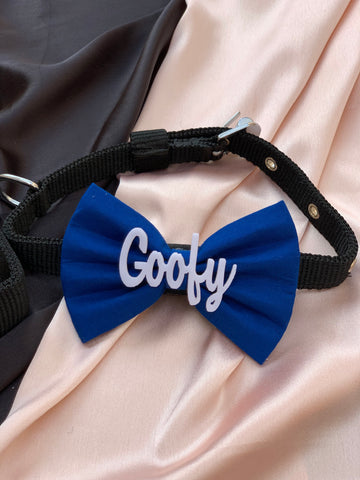 Royal blue/white customise name pet bow