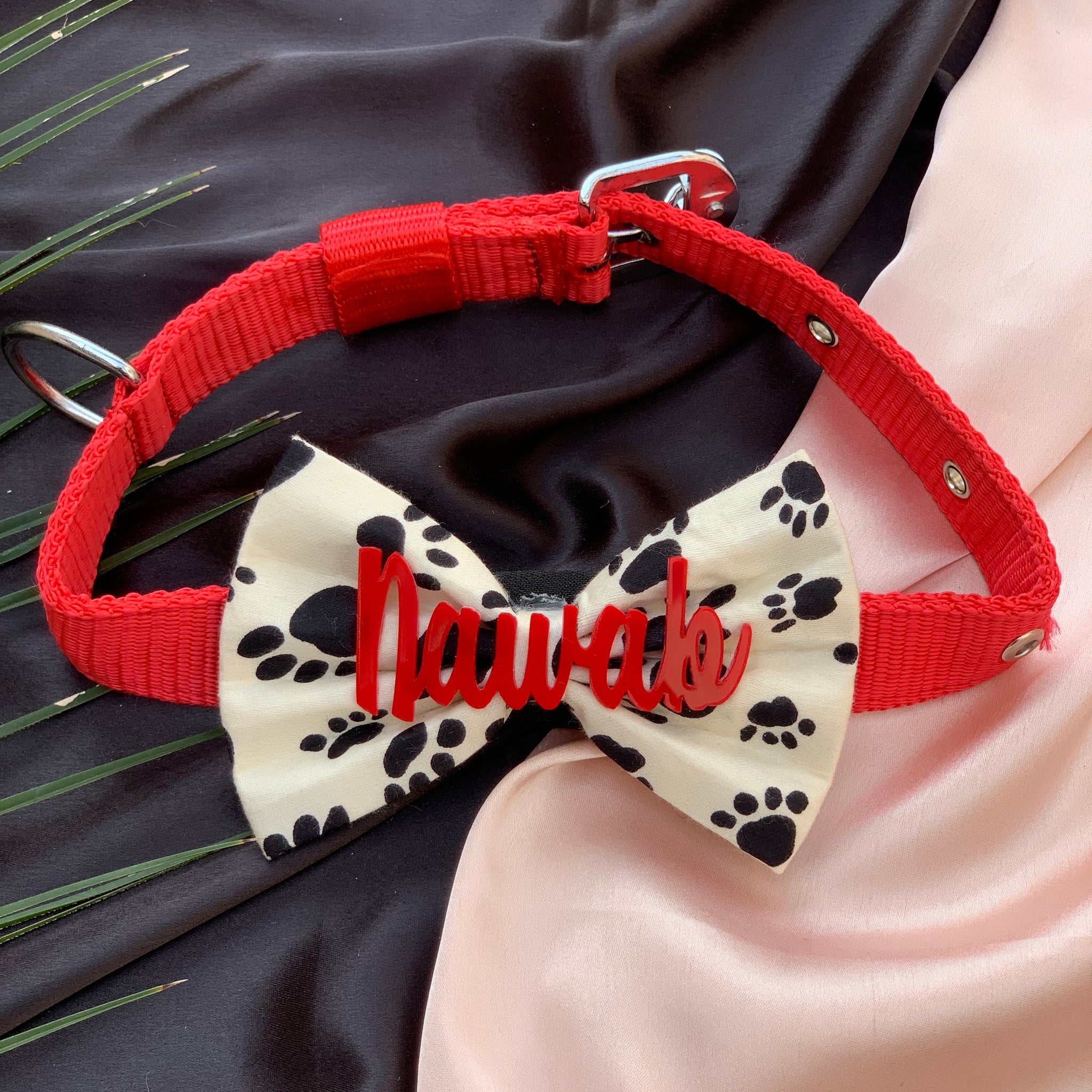 Paw print/red customise name pet bow