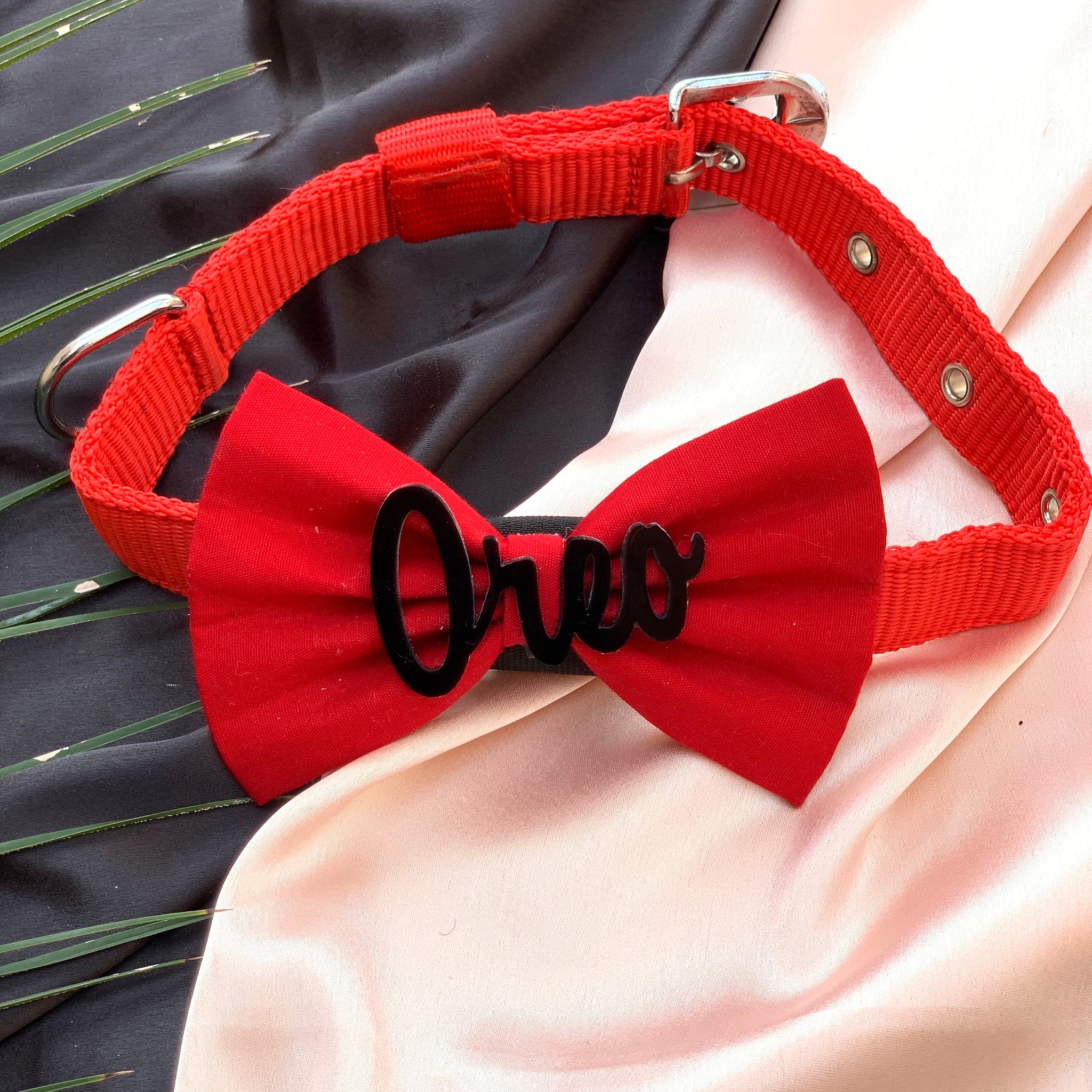 Red / black customise name pet bow