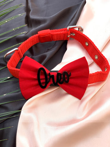 Red / black customise name pet bow