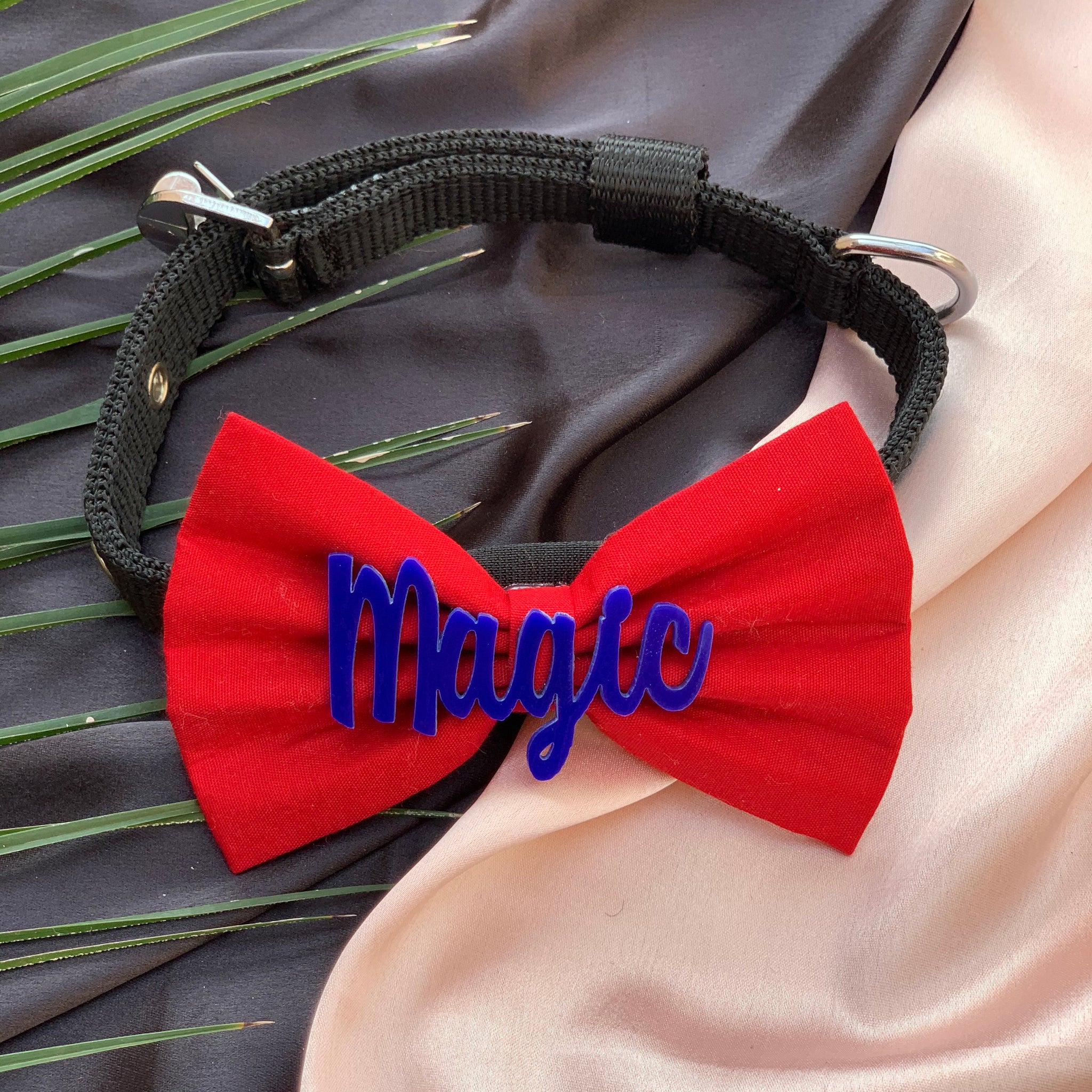 Red / royal blue customise name pet bow