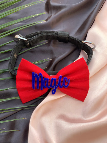 Red / royal blue customise name pet bow