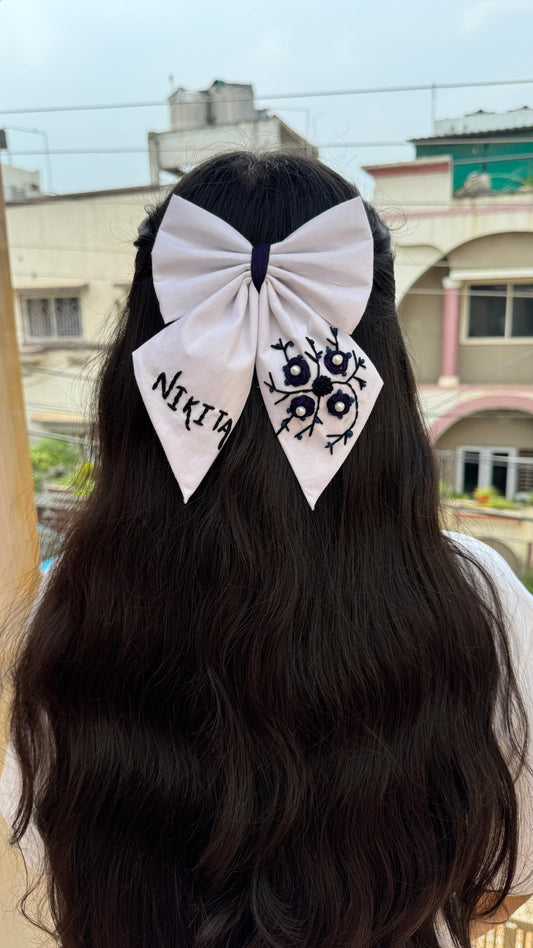 White Embroidery bow with Name