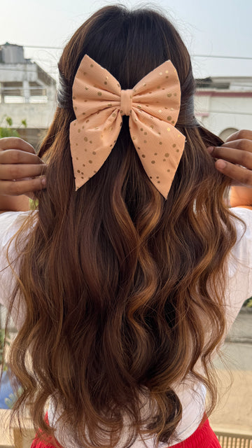 Peach Polka Pigtail Bow