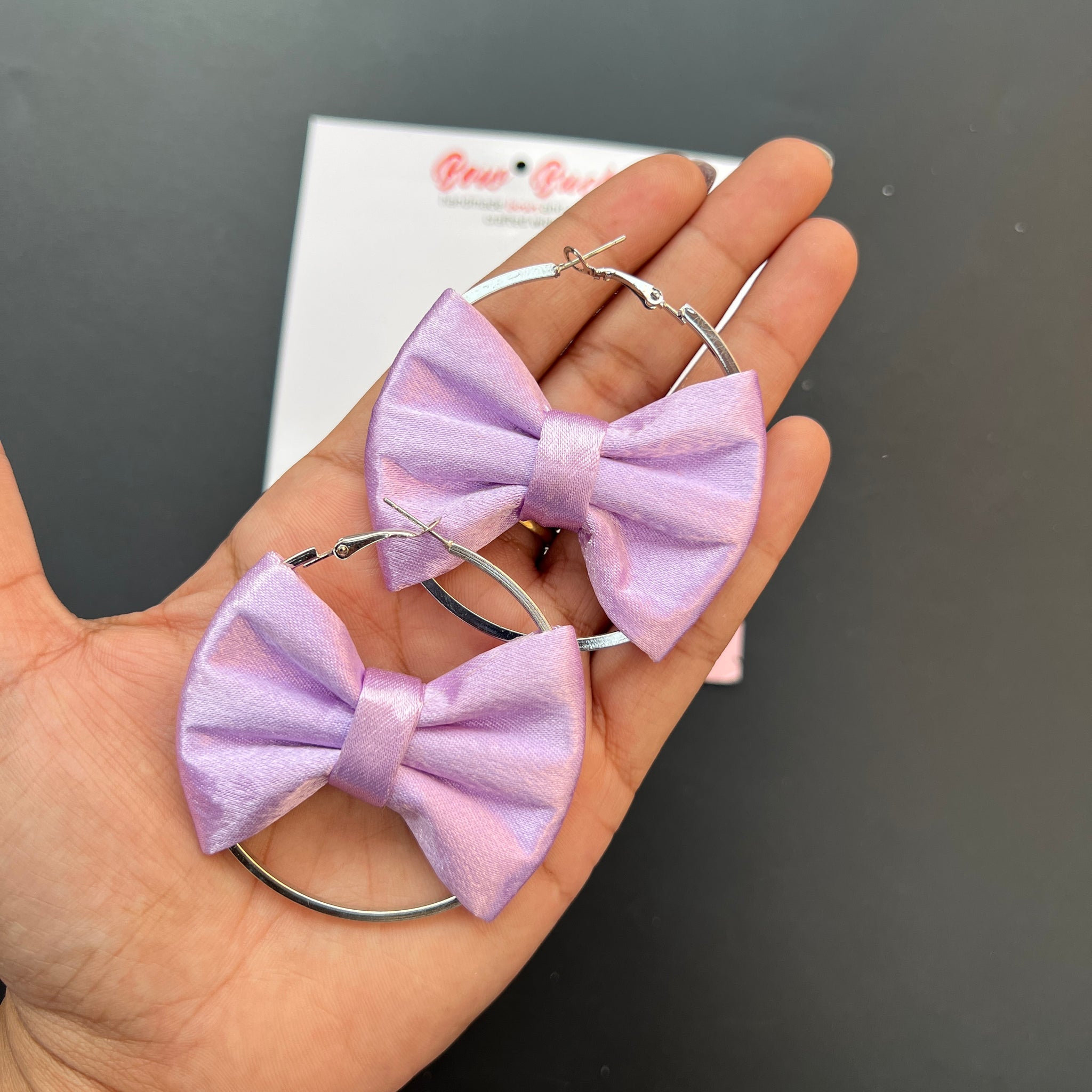 Lilac satin bow earring