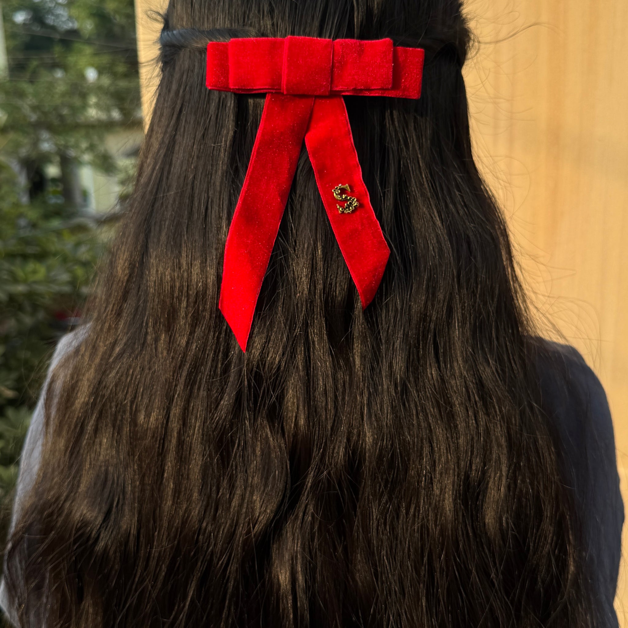 Red Initial Celeste Bow
