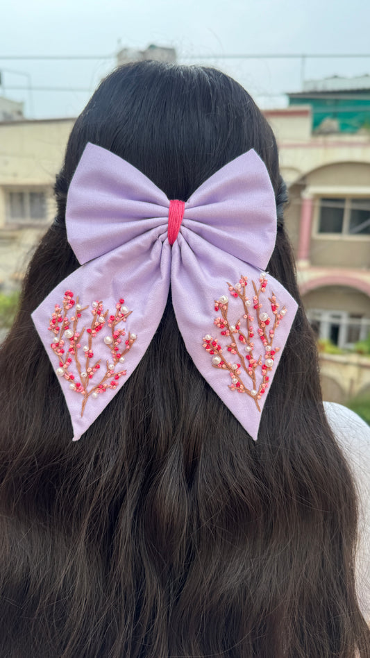 Lavender Embroidery Bow