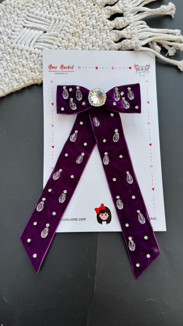 Purple Pear-shaped crystal bow