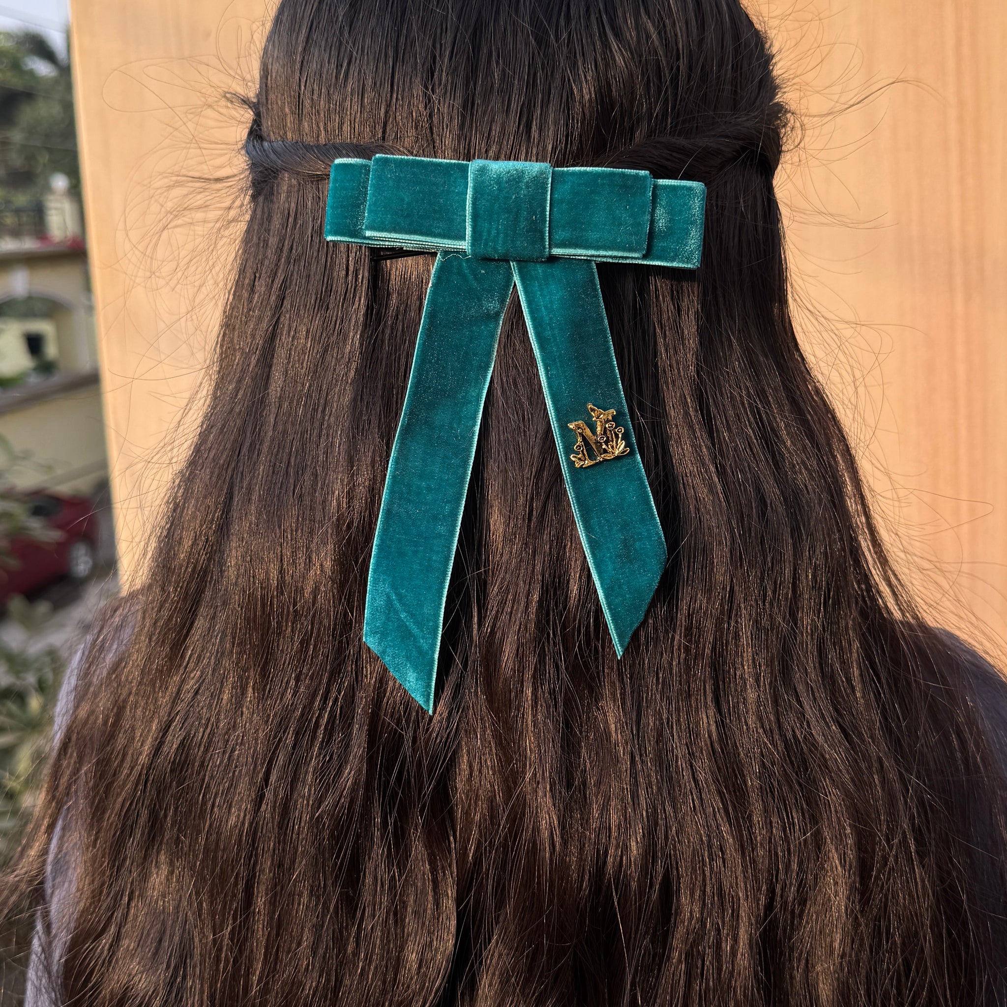 Teal Initial Celeste Bow