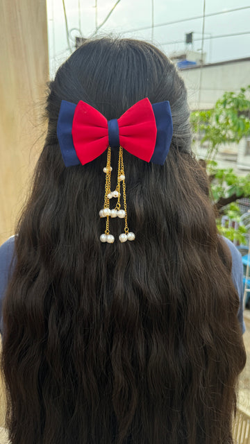 Navy blue red hanging pearl