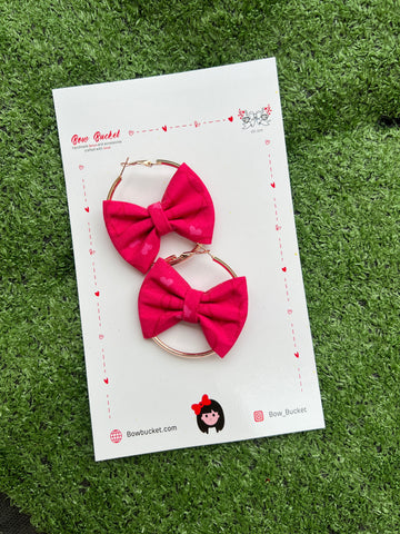 Pink heart bow hoops