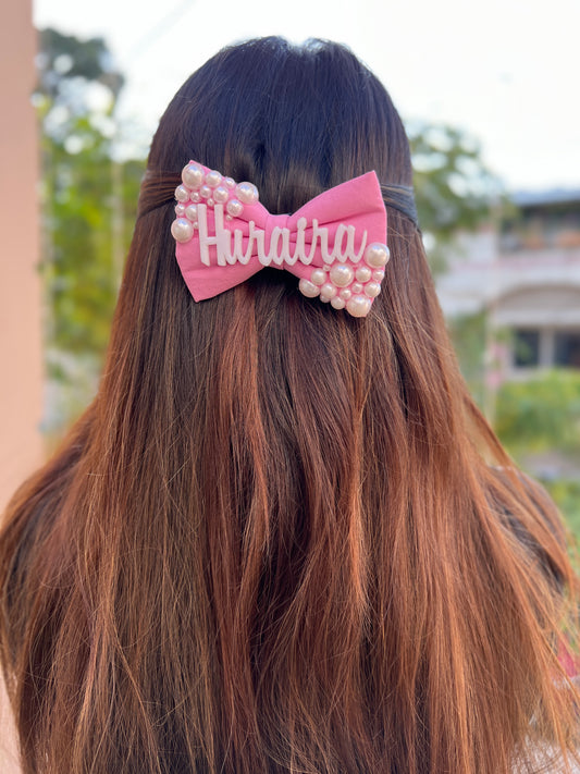 Baby pink upside down customise name bow clip