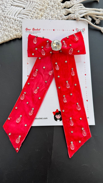 Peach Pear-shaped crystal bow