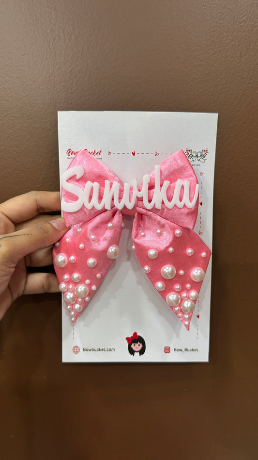 Peach Pearl Customise Name Bow