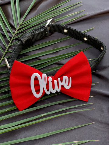 Red / white customise name pet bow