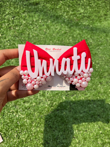 Red pearl Customise name bow