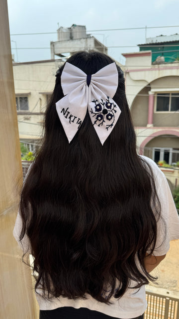White Embroidery bow with Name