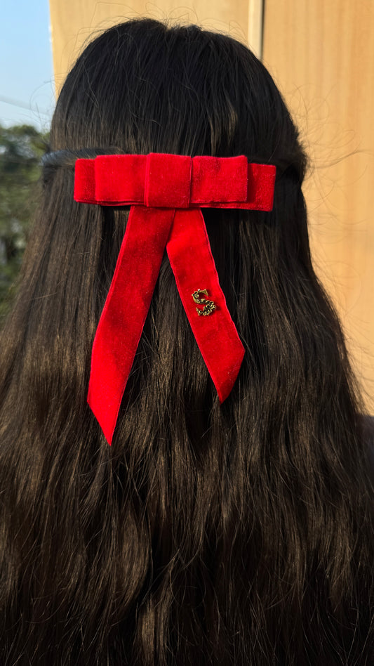 Red Initial Celeste Bow