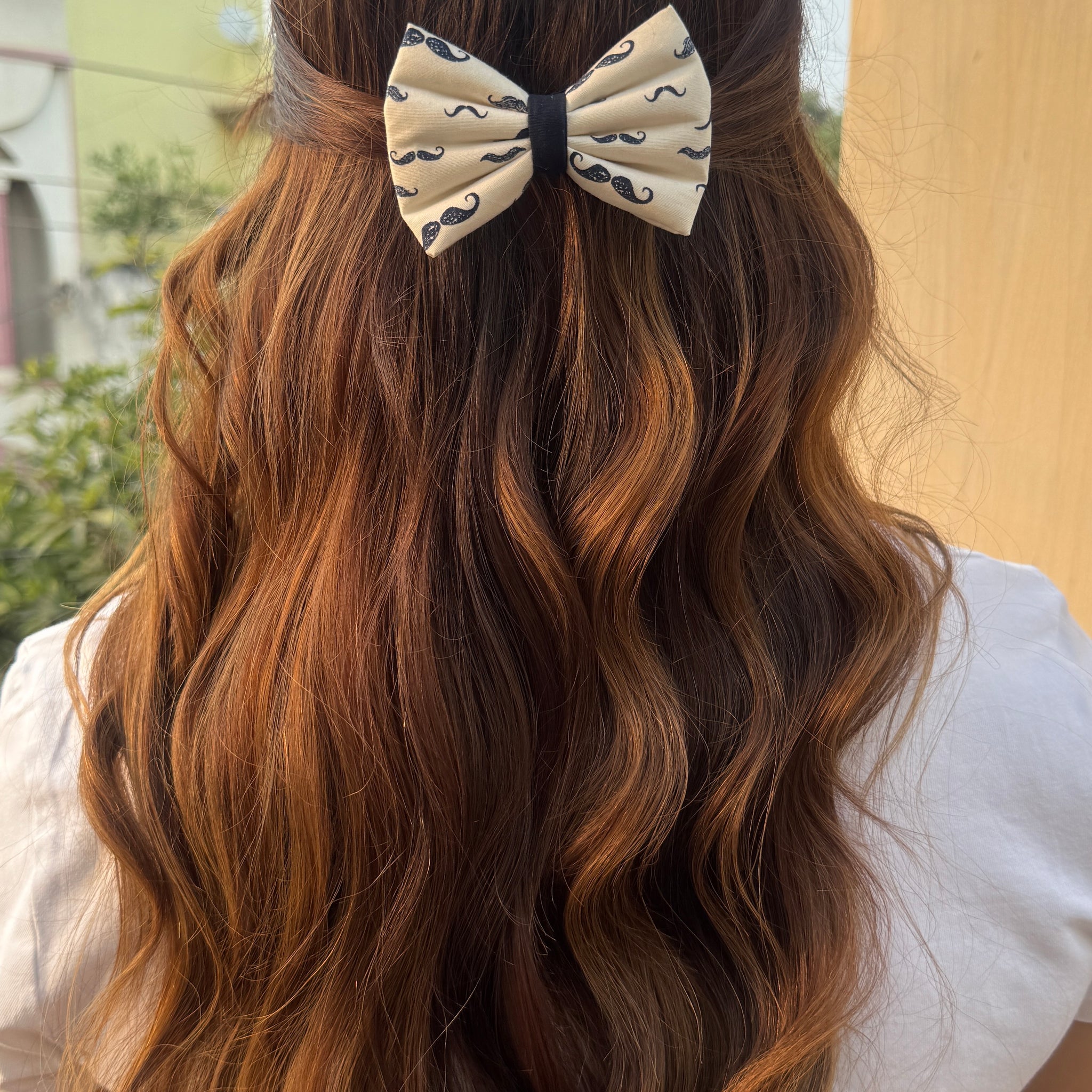 Navy Blue Moustache Bow