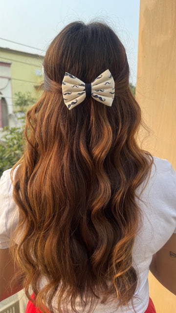 Navy Blue Moustache Bow