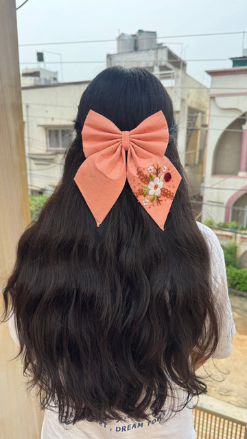 Peach Embroidery Bow