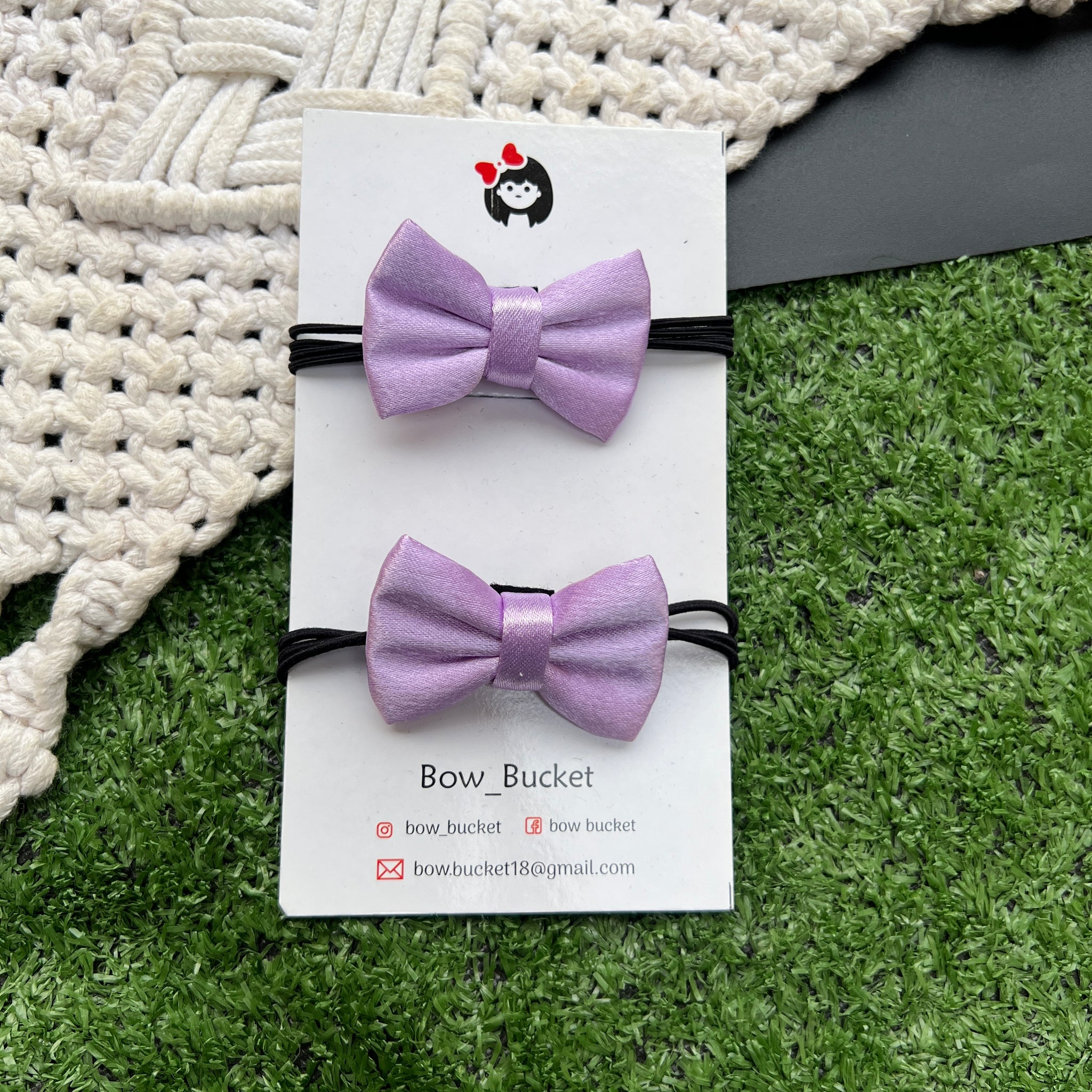 Satin lilac micro bow Rubberband