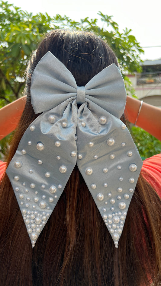 Sky blue bigtail Pearl bow
