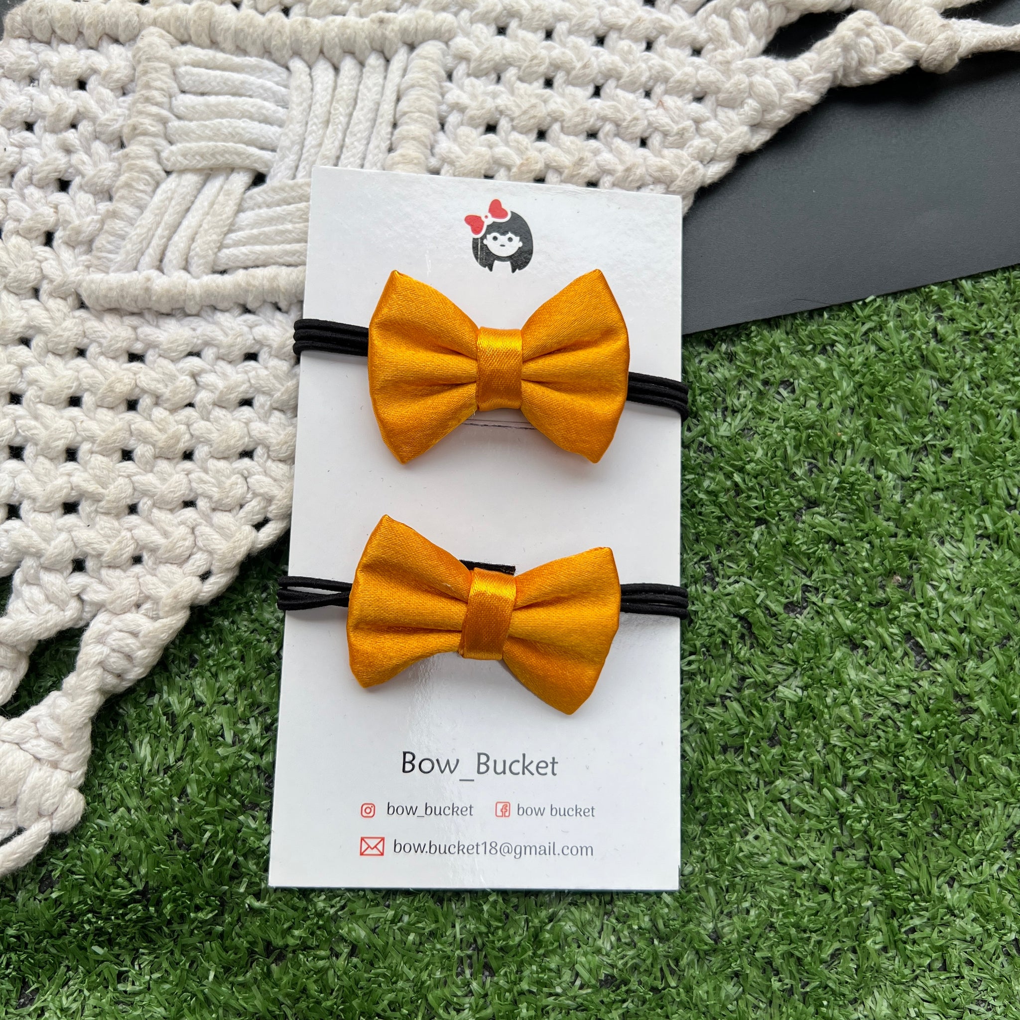 Satin Mustard micro bow Rubberband