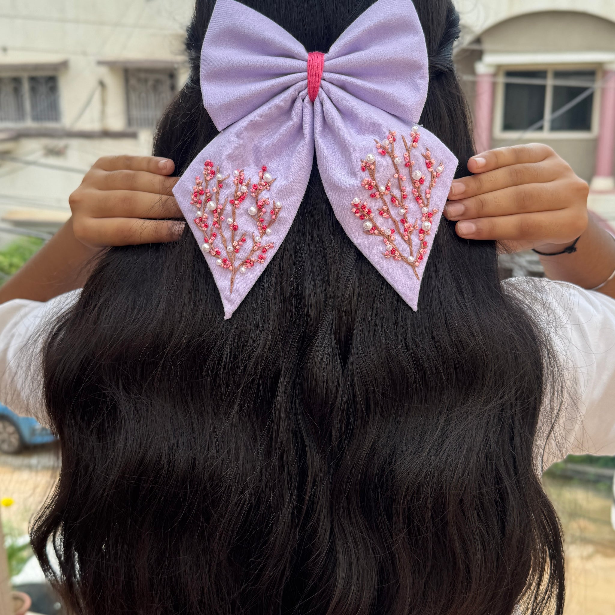 Lavender Embroidery Bow