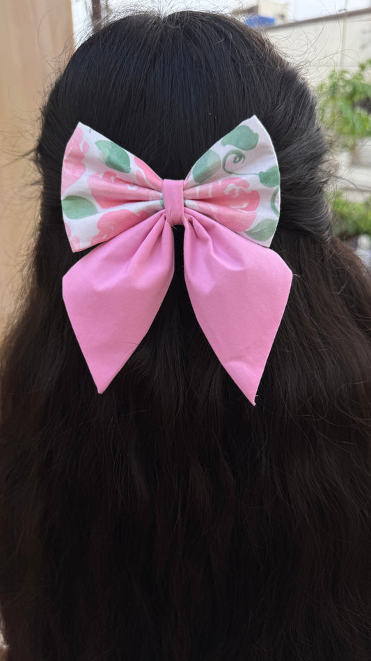Pink Floral Pigtail Bow