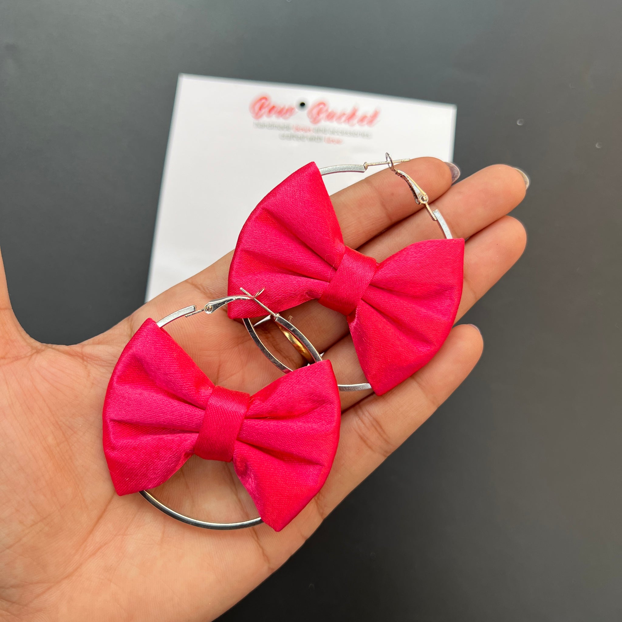Pink satin bow earring