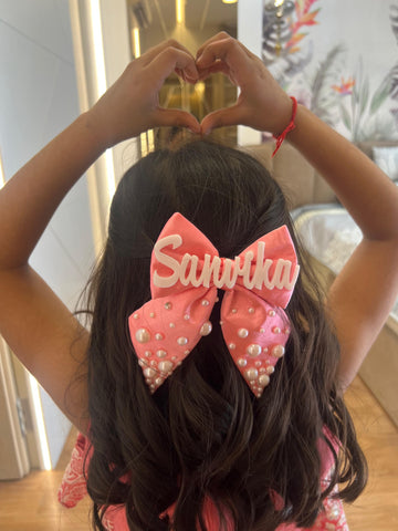 Peach Pearl Customise Name Bow