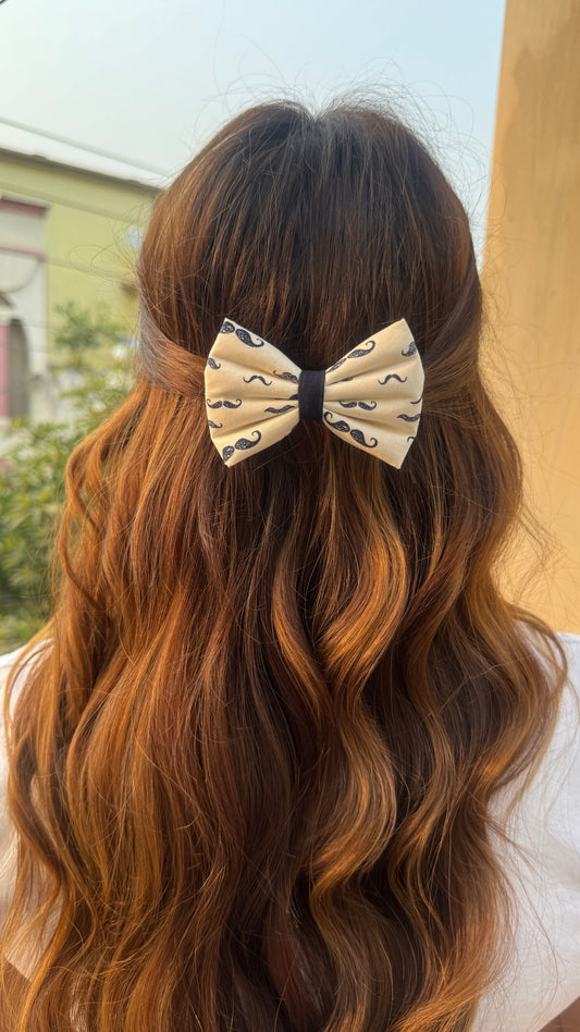 Navy Blue Moustache Bow