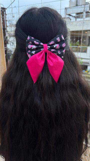 Black floral unicorn with hot pink pigtail bow