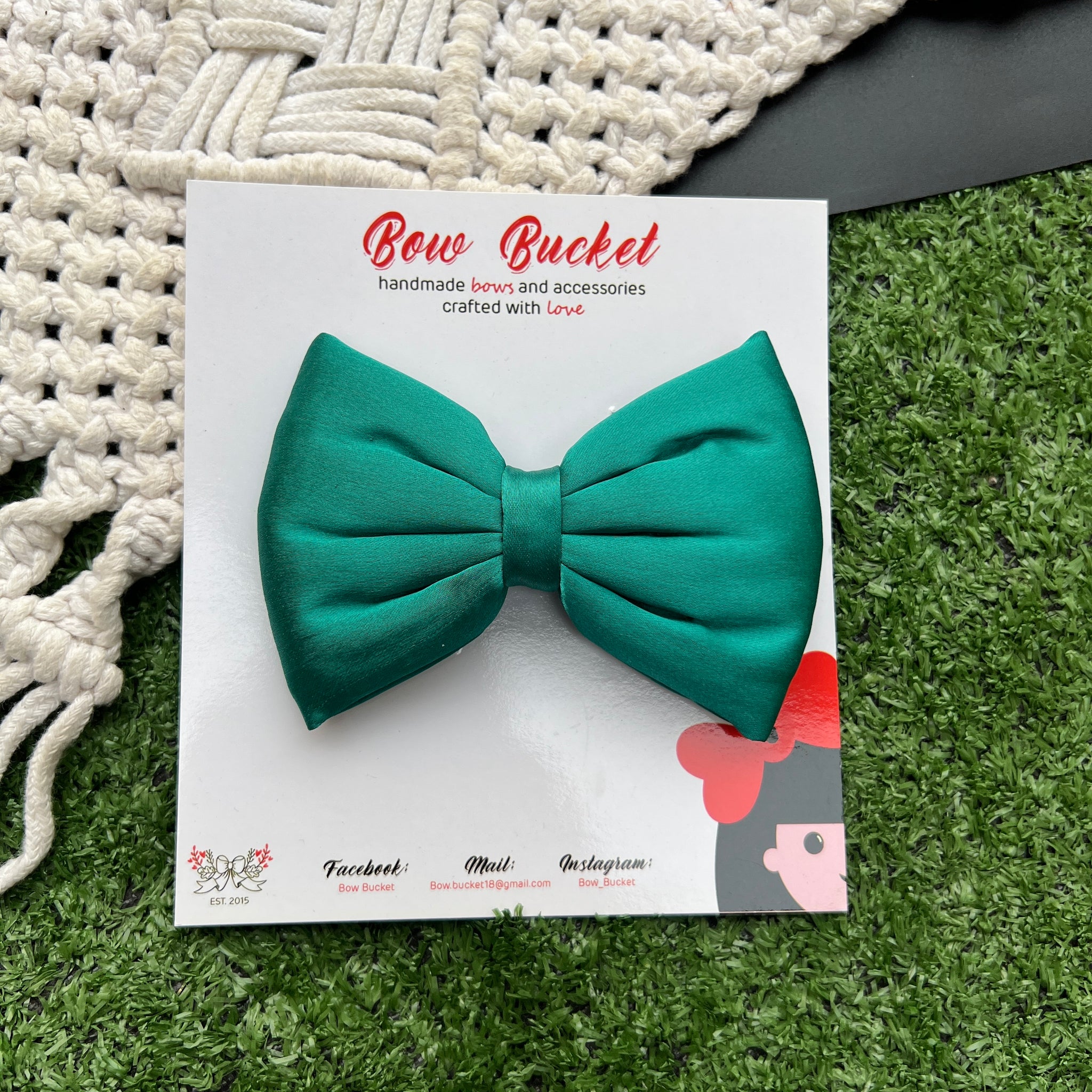 Green bow clip - size - 4” bow