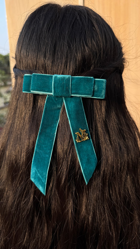 Teal Initial Celeste Bow