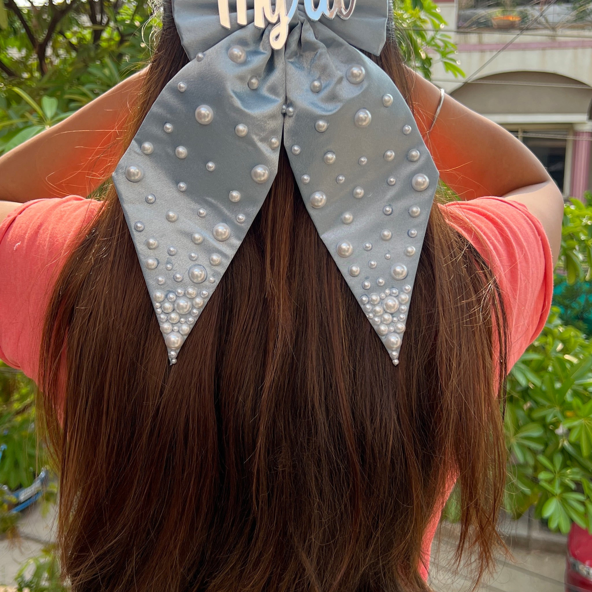 Customise name  bigtail pearl bow