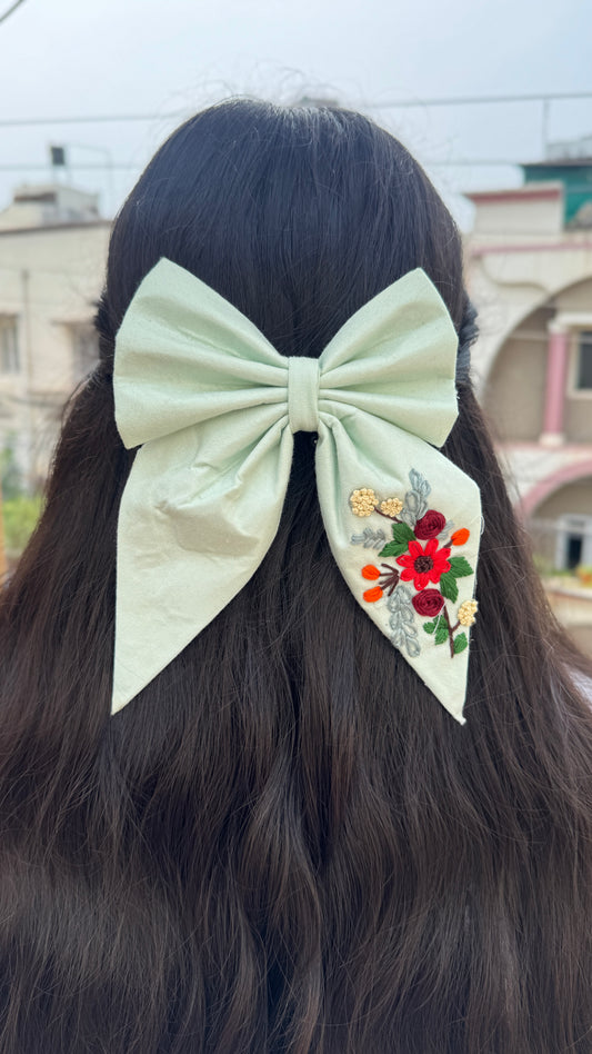 Mint Green Embroidery Bow