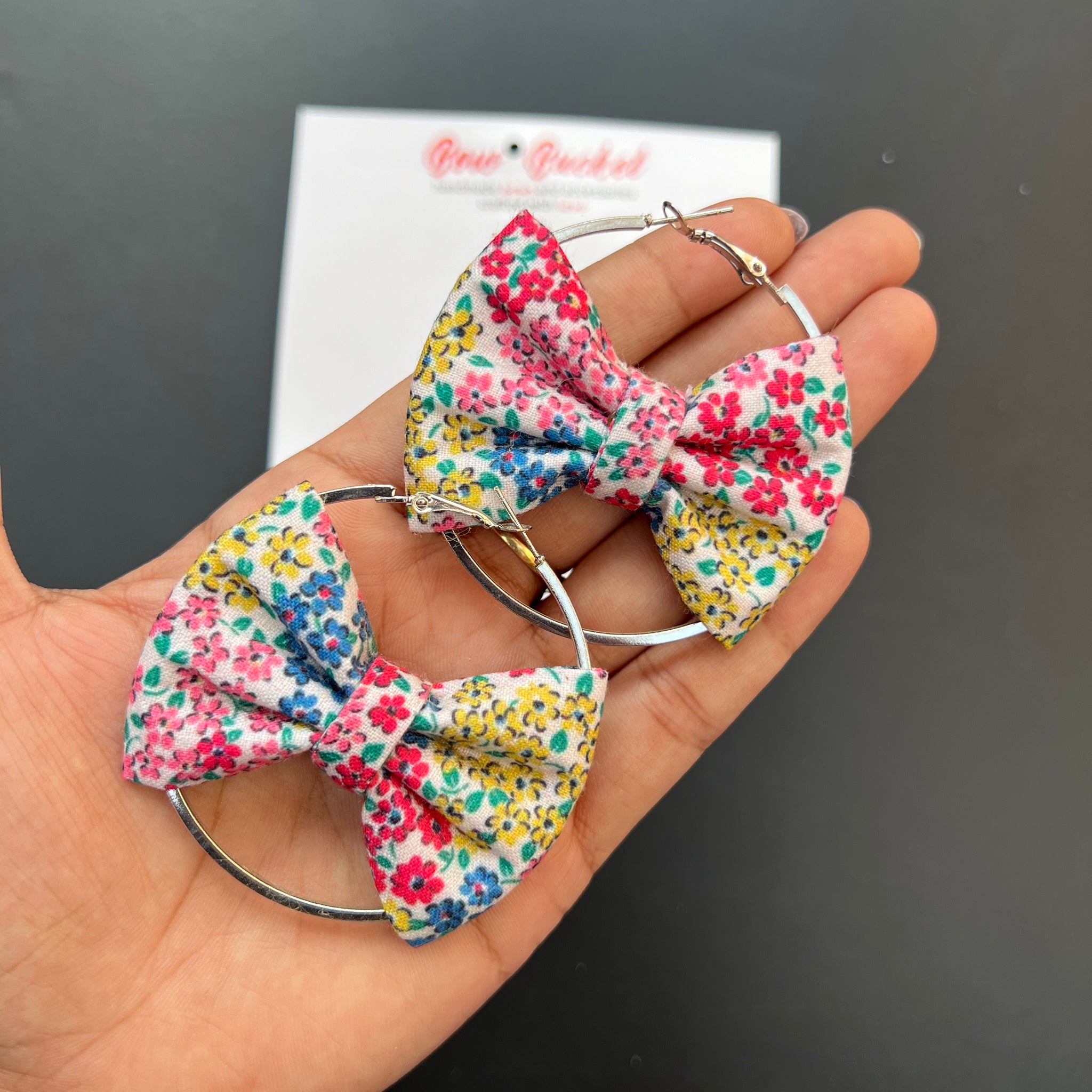Colourful floral bow earring