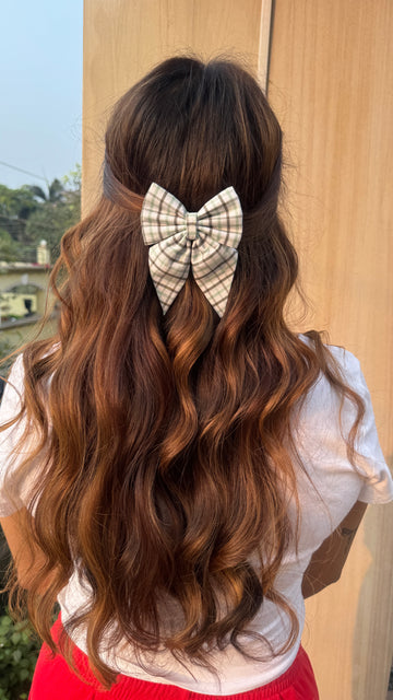Green Check Pigtail Bow