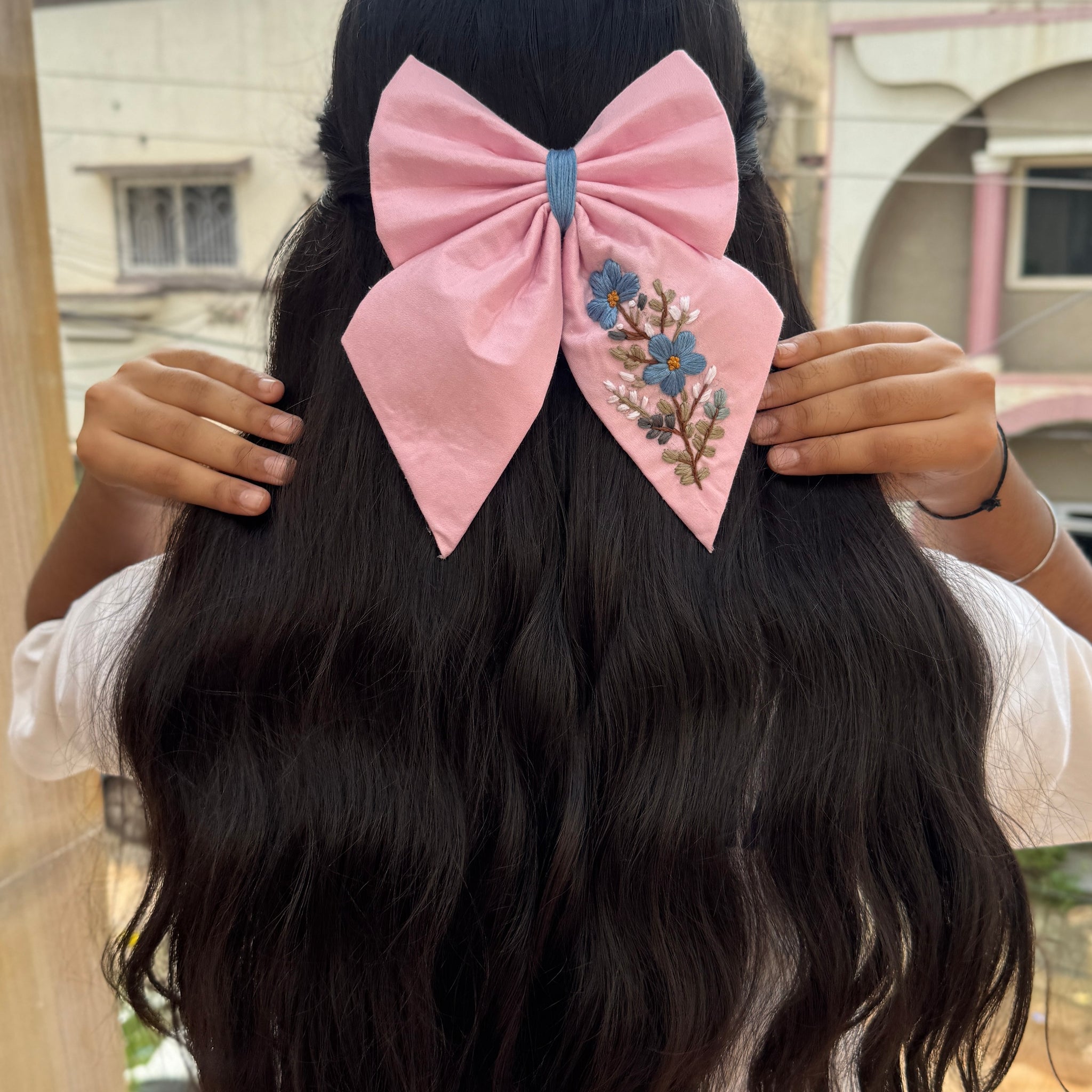 Baby Pink Embroidery Bow