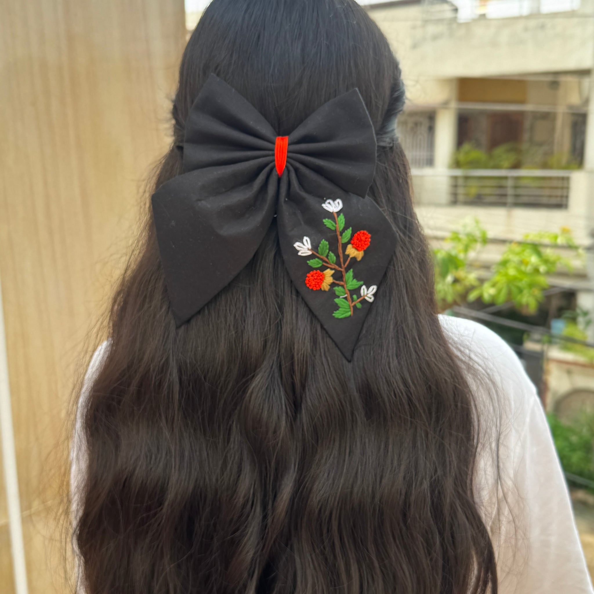 Black Embroidery Bow
