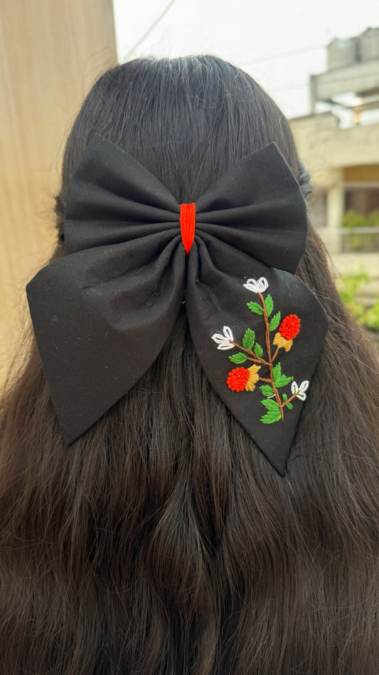 Black Embroidery Bow
