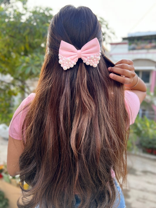Baby Pink Pearl Bow Clip