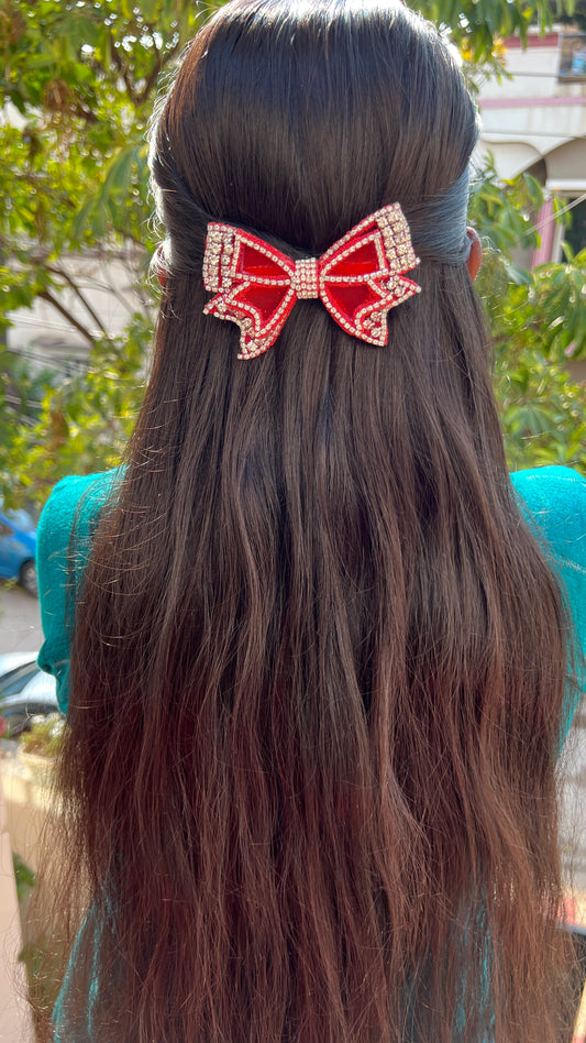 Red precious gem swarovski bow clip