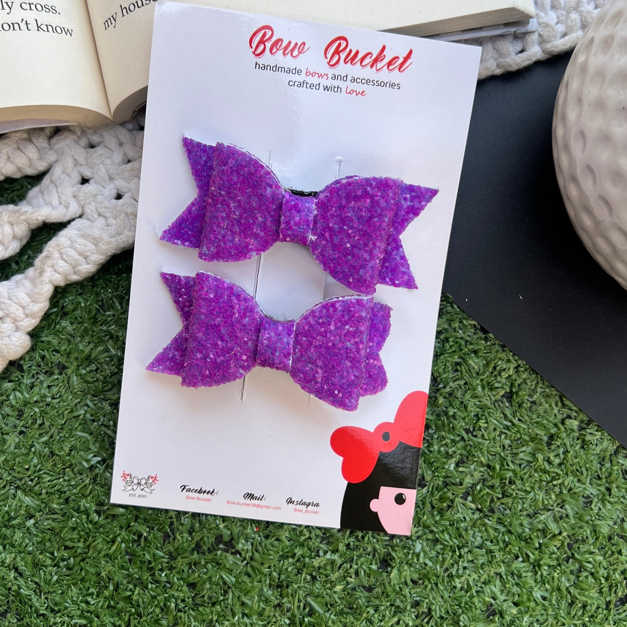 Purple glitter mini bow clip